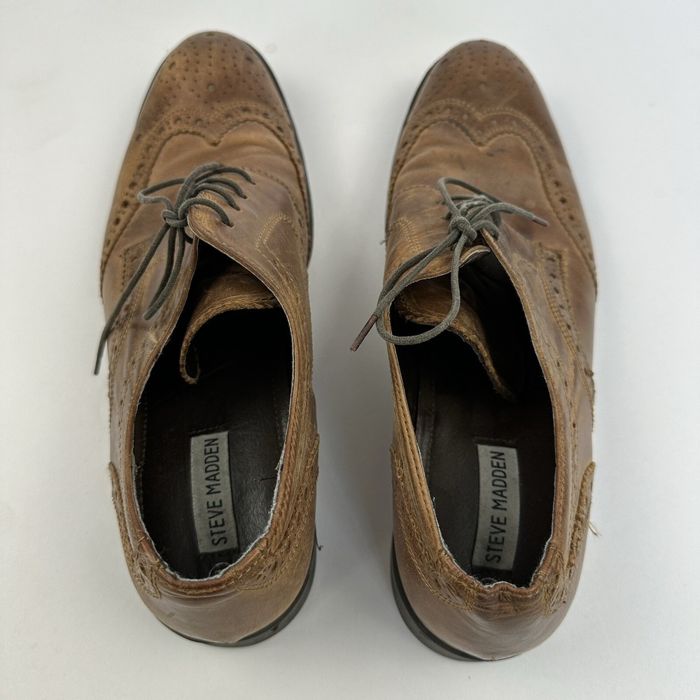 Steve Madden Neville Wingtip Oxford Dress Shoes Brown Leather Men's Size 12 - Picture 8 of 15